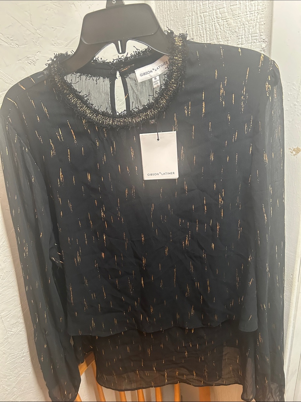 Gibson Latimer Black Blouse with Gold Metallic Thread